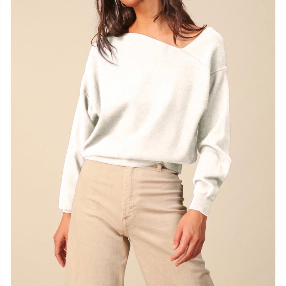 Line and Dot Asymmetrical White Sweater